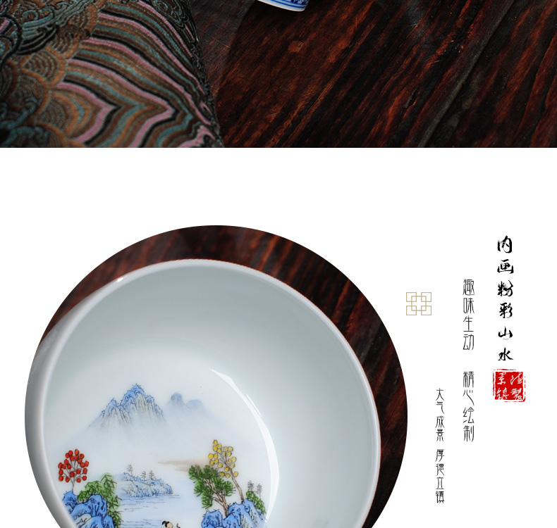 The Owl up jingdezhen tea hand - made pastel landscape master kung fu tea cups cup sample tea cup drawing single CPU