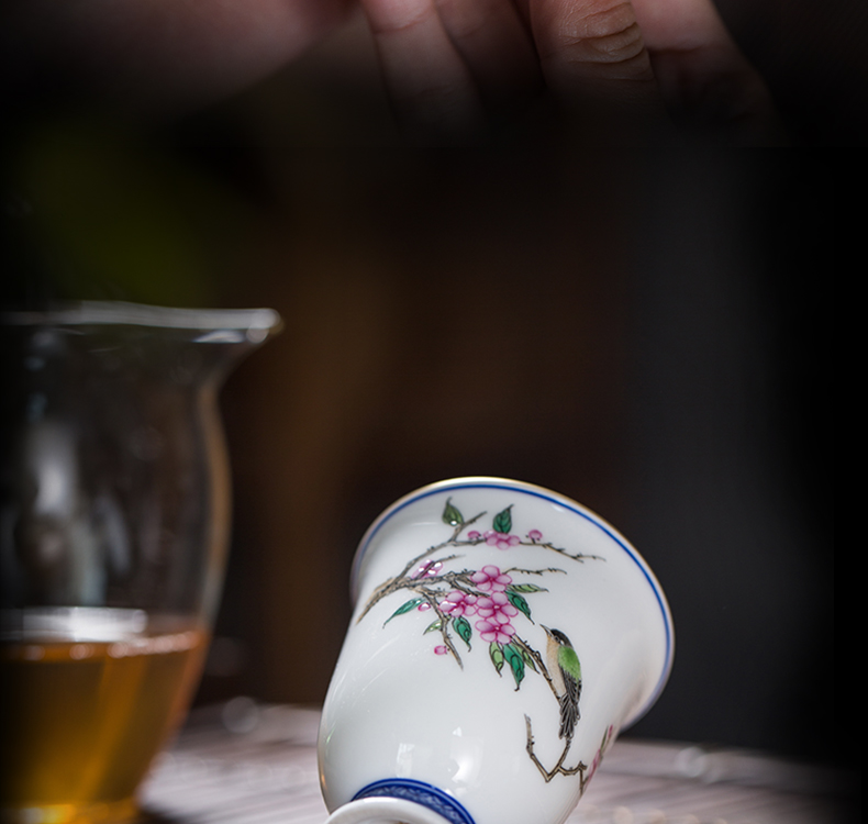 The Owl up jingdezhen tea set ceramic manual hand - made colored enamel painting of flowers and sniff masters cup sample tea cup kunfu tea