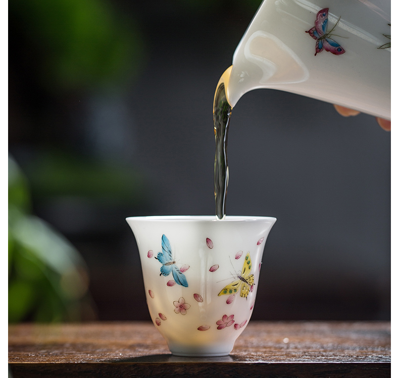 Owl up jingdezhen ceramics by hand hand - made kung fu tea set colored enamel handmaiden figures make tea with the teapot