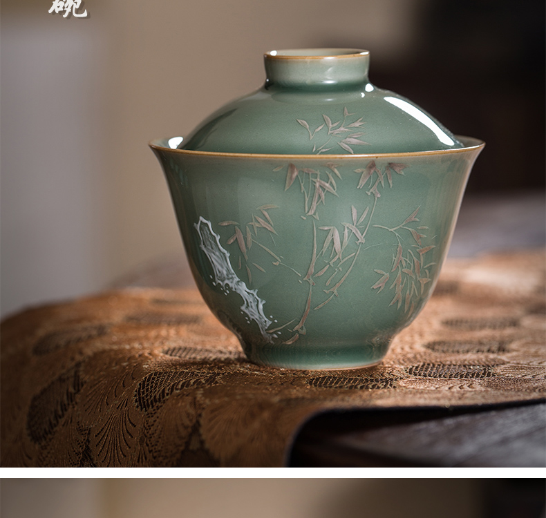 The Owl up with jingdezhen ceramic name plum green tureen tea set manually second cup hand - made see colour elegant bamboo wing cup