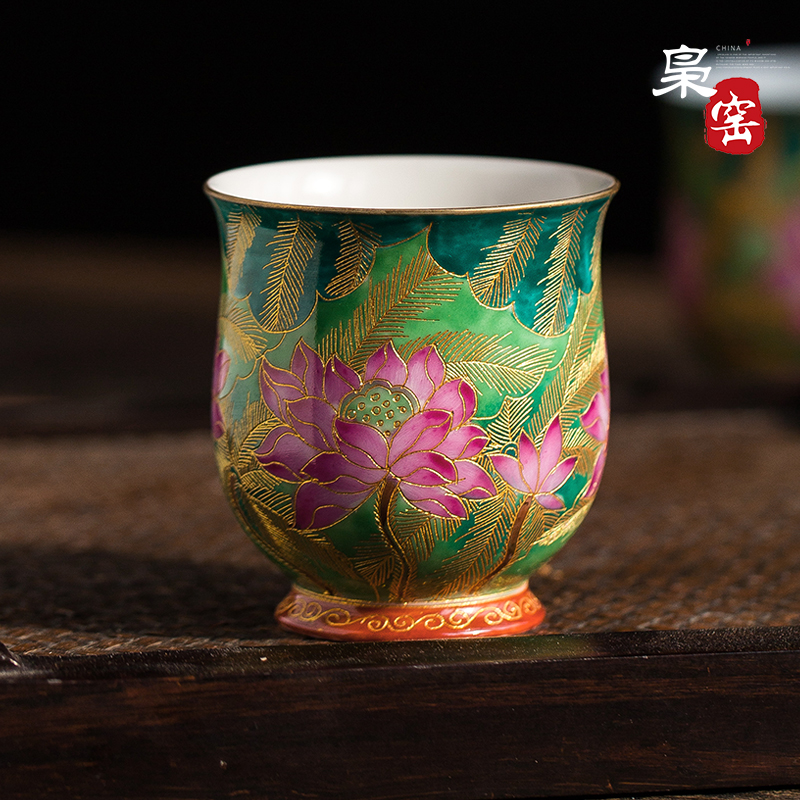 Jingdezhen ceramic sample tea cup of wire inlay enamel see colour master cup single CPU colored enamel lotus personal kung fu tea cups