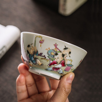Kiln Jingdezhen tea set hand-painted boy enamel Master Cup Tea Cup inner painting blue and white cup kung fu tea cup