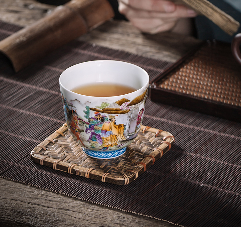 The Owl up jingdezhen tea archaize ceramic powder enamel hand - made allusion character masters cup tea cups sample tea cup