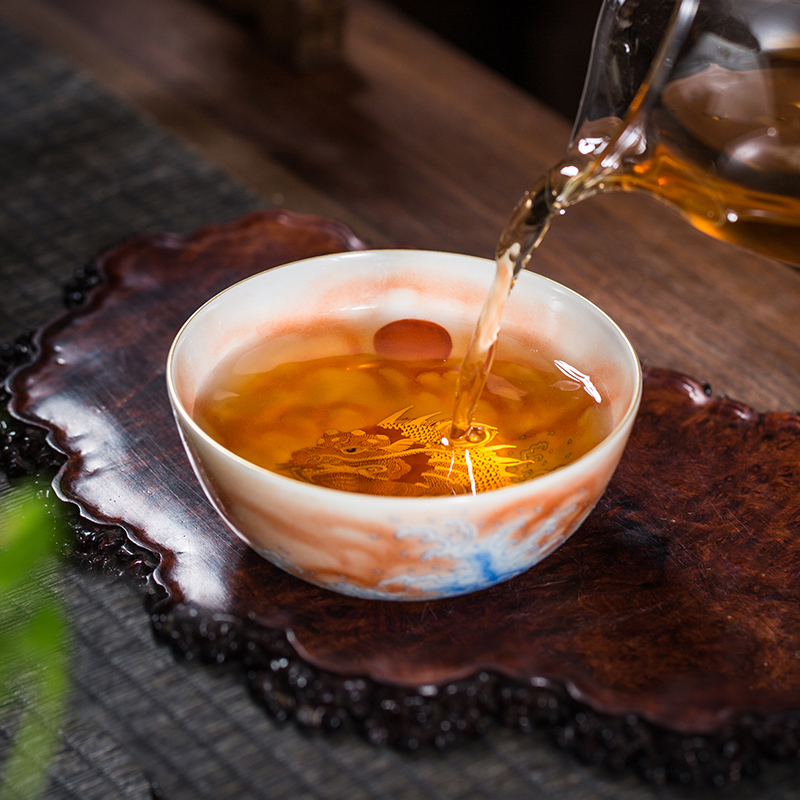 Heavy hand - made owl up with alum red paint first pu - erh tea sample tea cup cup of kung fu master ceramic cups cup