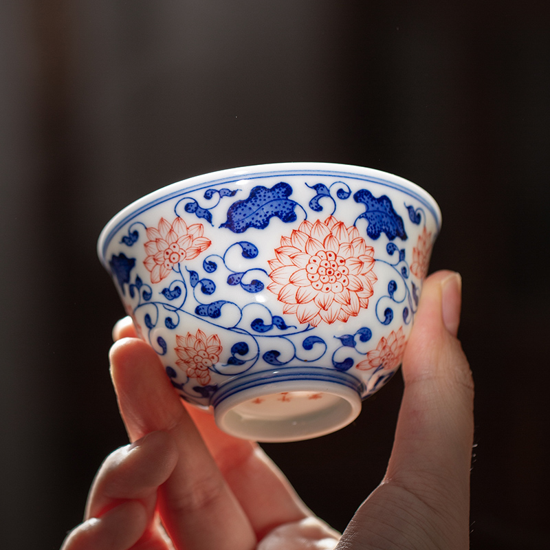 Owl up jingdezhen porcelain bound lotus flower painting of hand - made of kongfu master cup single cup tea classic design