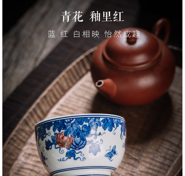 The Owl up jingdezhen blue and white youligong single master cup tea cups tea cup hand - made pumpkin line