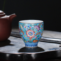 Kiln Jingdezhen tea set enamel Peacock Green Flower Master Cup Kung Fu Tea Tea Tea Cup ceramic hand-painted Cup