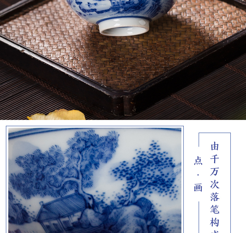 Owl up jingdezhen blue and white landscape cup drawing hat to maintain tea cup kongfu master cup single CPU