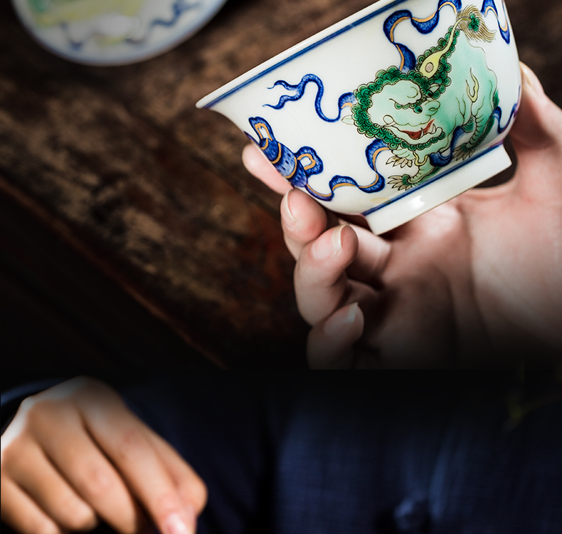 The Owl up jingdezhen ceramics by hand hand - made silk tea lion blue color bucket tureen kung fu tea bowls