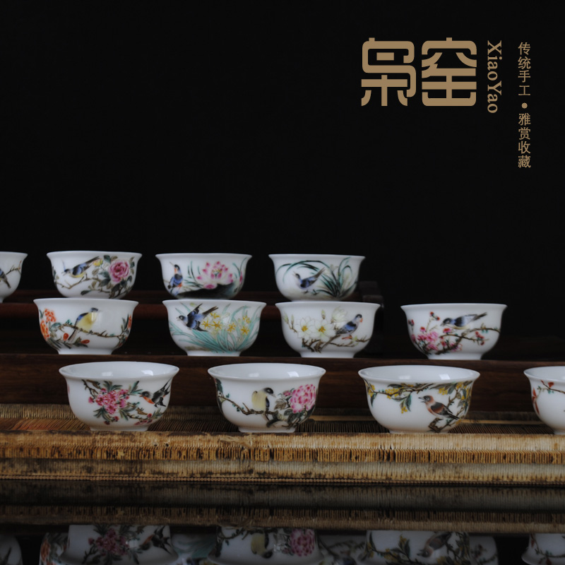 The Owl up jingdezhen famille rose tea set twelve flora suit hand - made ceramic cups individual small sample tea cup