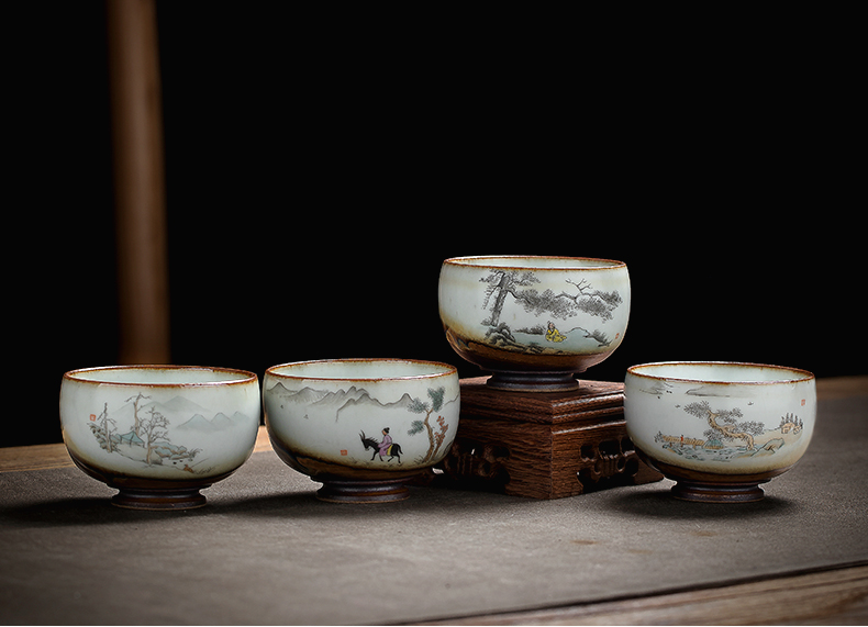 Jingdezhen ceramics by hand single CPU master cup your up coarse pottery scenery sample tea cup kung fu tea cups