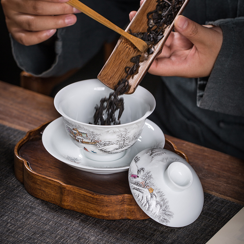 Owl up with jingdezhen ceramic tureen tea service manual kung fu tea cups three landscape bowl bowl tea set
