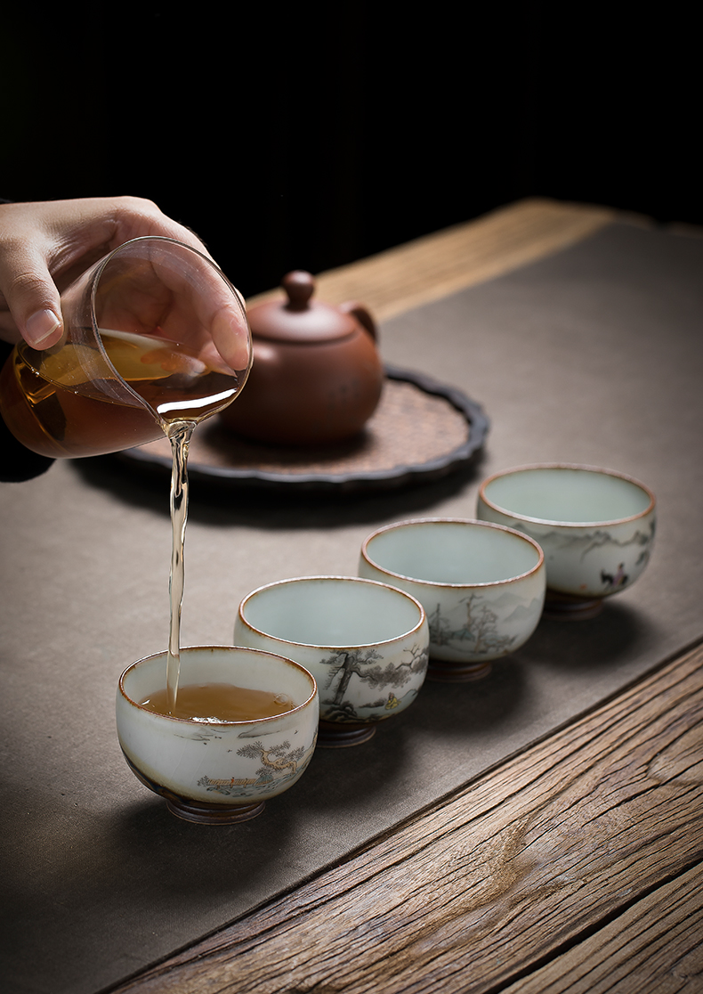 Jingdezhen ceramics by hand single CPU master cup your up coarse pottery scenery sample tea cup kung fu tea cups