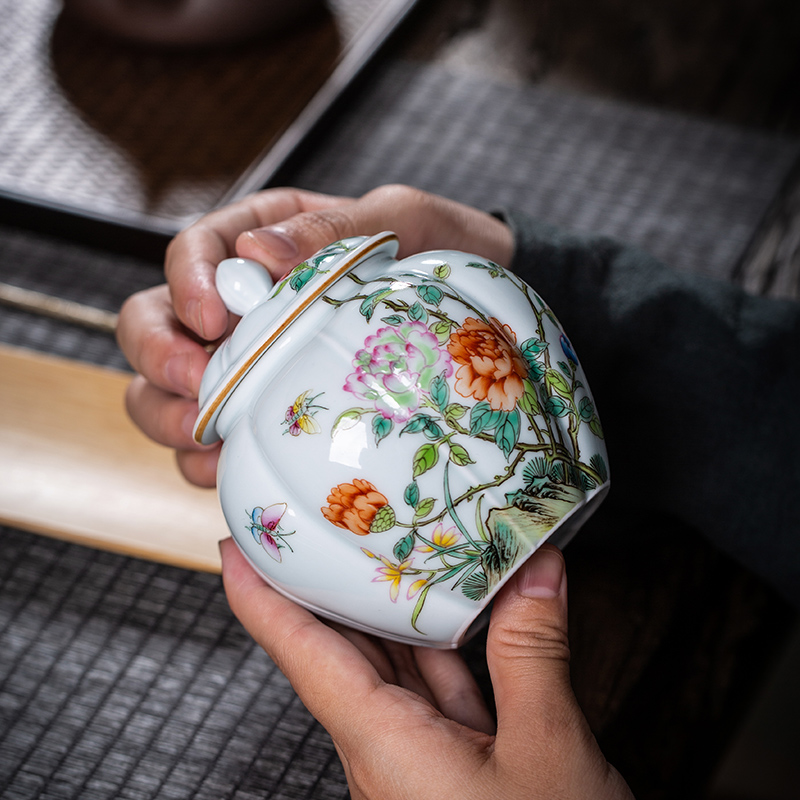 The Owl up with jingdezhen ceramic tea tea pot of green glaze painting of flowers and enamel jar sealed as cans small exquisite hand - made