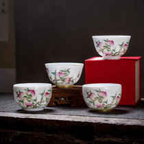 Kiln Jingdezhen tea set enamel peach cup single Cup Master Cup ceramic kung fu tea cup tea cup
