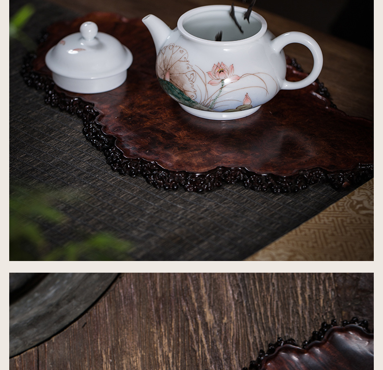 The Owl up with jingdezhen ceramic teapot tea by hand kung fu tea set under the glaze color flat belly hand - made lotus POTS