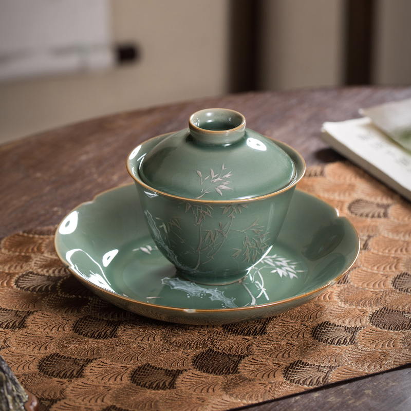 The Owl up with jingdezhen ceramic name plum green tureen tea set manually second cup hand - made see colour elegant bamboo wing cup