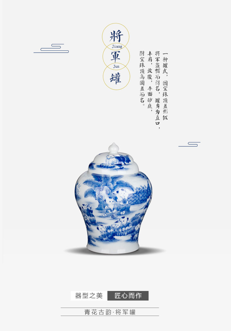 Jingdezhen blue and white porcelain hand - made caddy fixings sealed tank half jins installed under the glaze color the lad pu 'er tea storage tanks