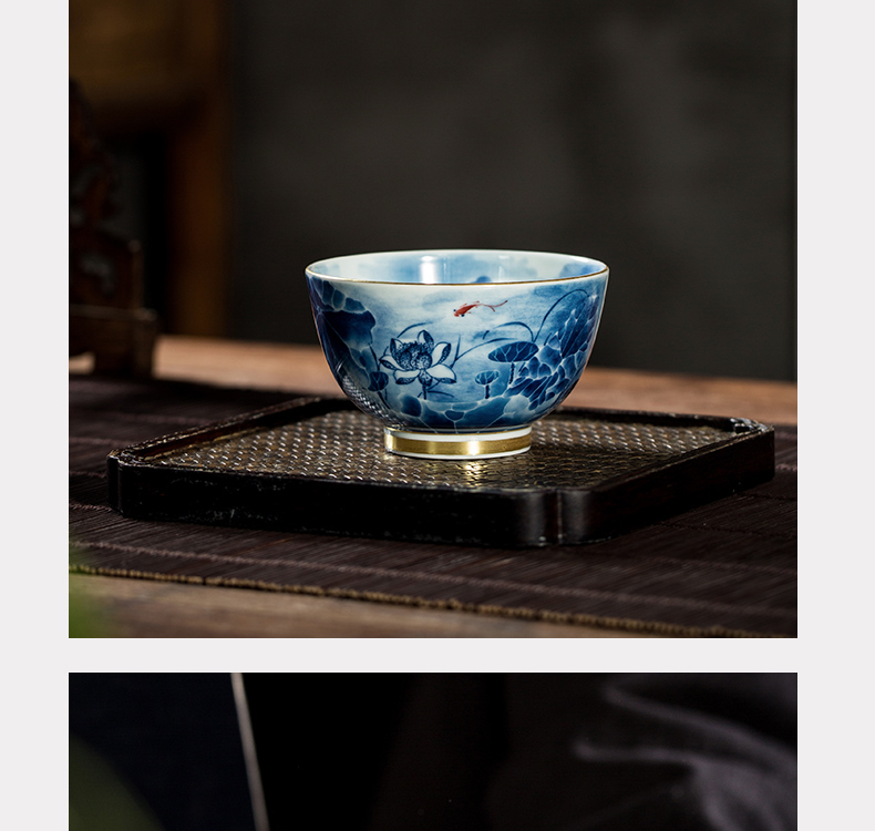 The Owl up jingdezhen porcelain tea set to maintain the fire lotus pond ink heavy wind hand - made master cup tea cup