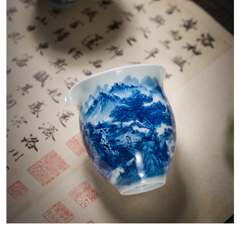 Blue and white landscape large owl up maintain heavy ceramic fair keller kung fu tea tea tea sea points, hand - made