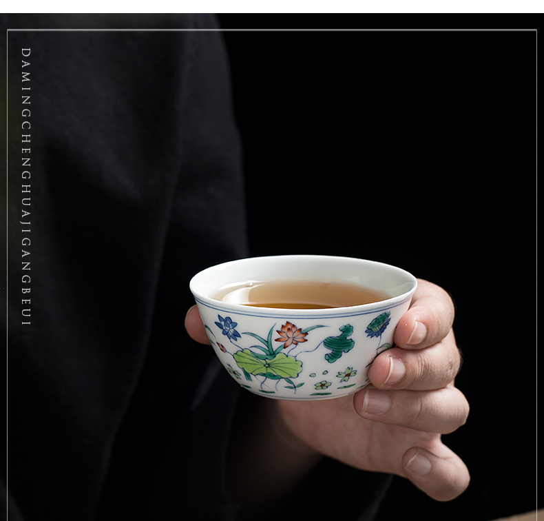 Ceramic antique color bucket noggin single cup sample tea cup under the glaze hand - made lotus master cup jingdezhen kung fu tea set