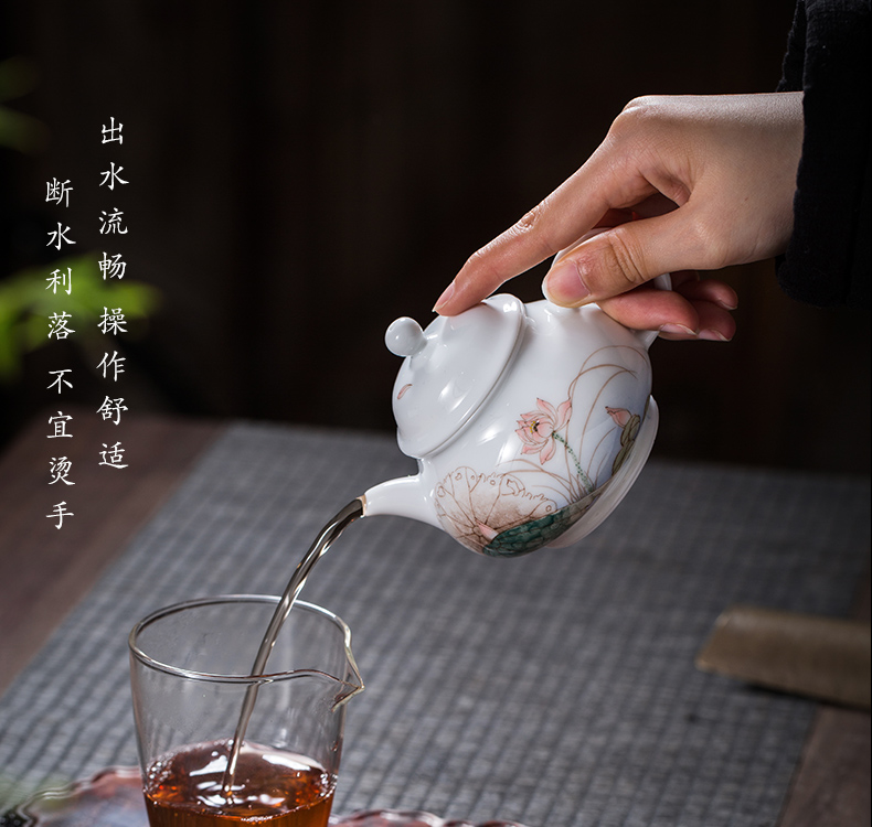 The Owl up with jingdezhen ceramic teapot tea by hand kung fu tea set under the glaze color flat belly hand - made lotus POTS