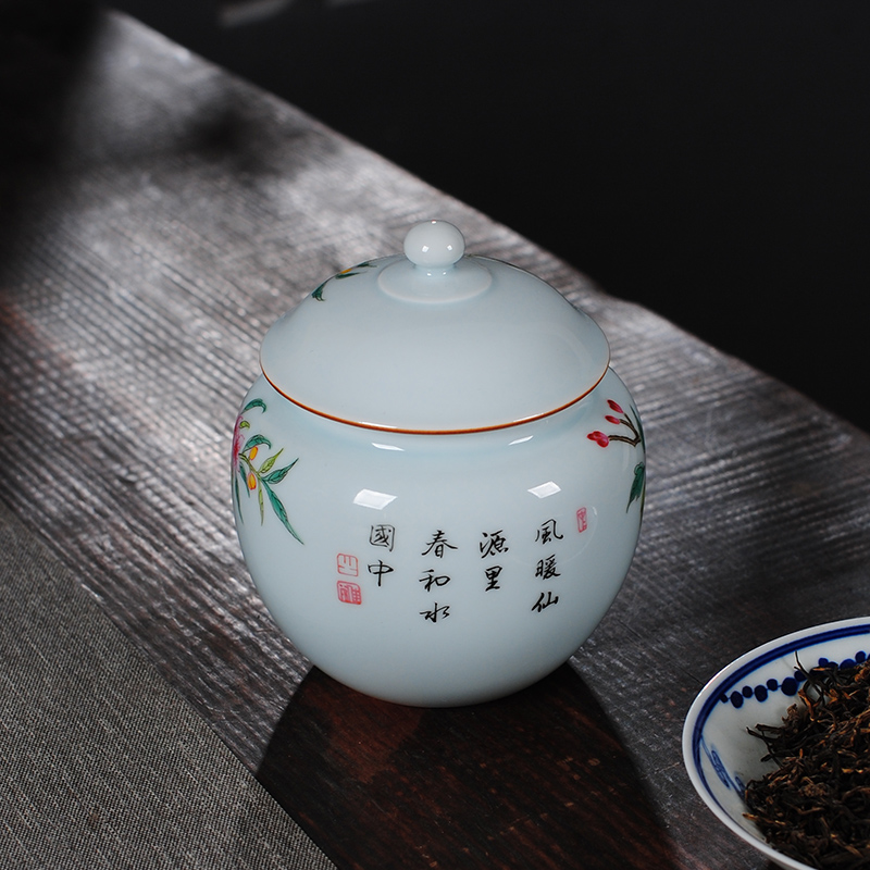 The Owl up of high - grade checking ceramic colored enamel tea boutique tea pot of green glaze peony tank cap decoration decoration