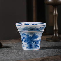 Kiln Jingdezhen tea set firewood kiln firing blue and white ceramic filter tea leak set kung fu tea landscape heavy industry