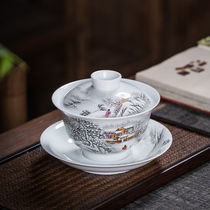 Kiln Jingdezhen tea set handmade ceramic cup kung fu tea three Cai Bowl Cup snow scene tea bowl tea set