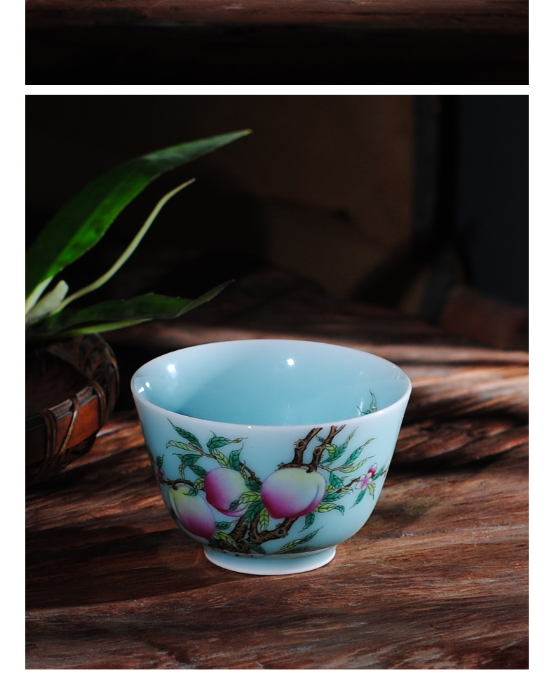 Owl up jingdezhen tea green glaze antique porcelain enamel see colour peach tea master cup single cup cup drawing