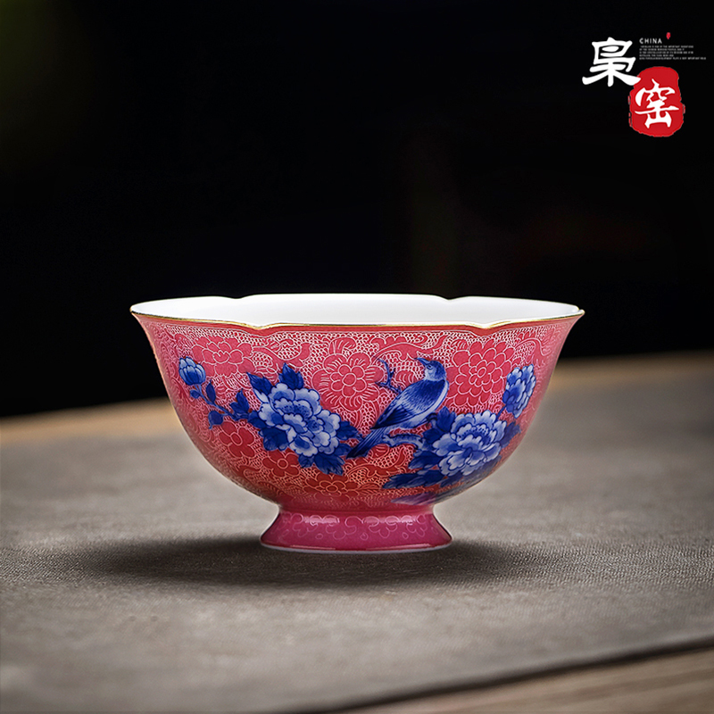 Jingdezhen ceramic bowl tea powder enamel pick flowers master single CPU hand - made kung fu tea sample tea cup individual cups