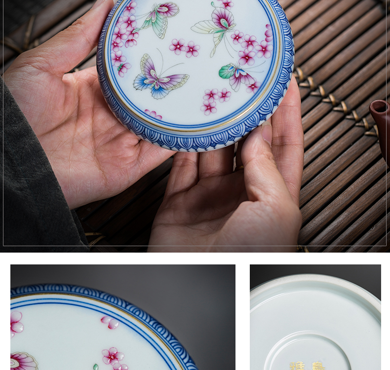 The Owl up jingdezhen ceramics by hand kung fu tea accessories large blue and white colored enamel cover lid doesn