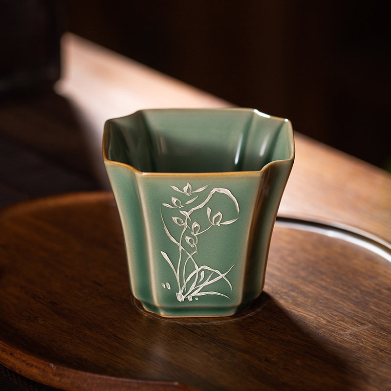 The Owl up jingdezhen tea set manually old name plum green square silver painting masters cup kunfu tea cups antique tea sets