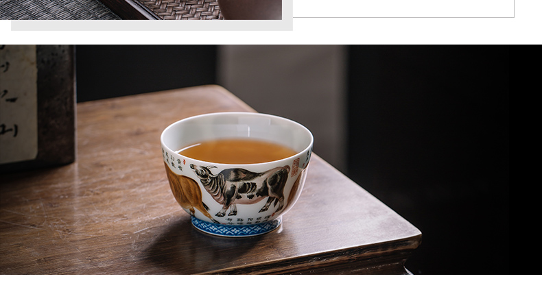 Owl up jingdezhen tea master cup single cup tea five NiuTu archaize of hand - made of ceramic famille rose