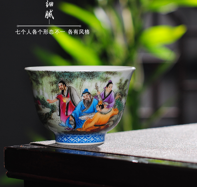 The Owl up jingdezhen tea antique porcelain characters of bamboo seven sages single CPU kongfu master cup tea cups