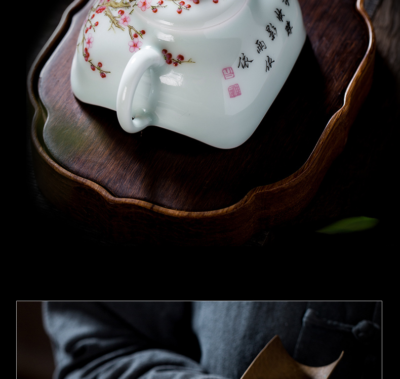 The Owl up jingdezhen tea set ceramic kunfu tea teapot square name plum colored enamel small manual single pot