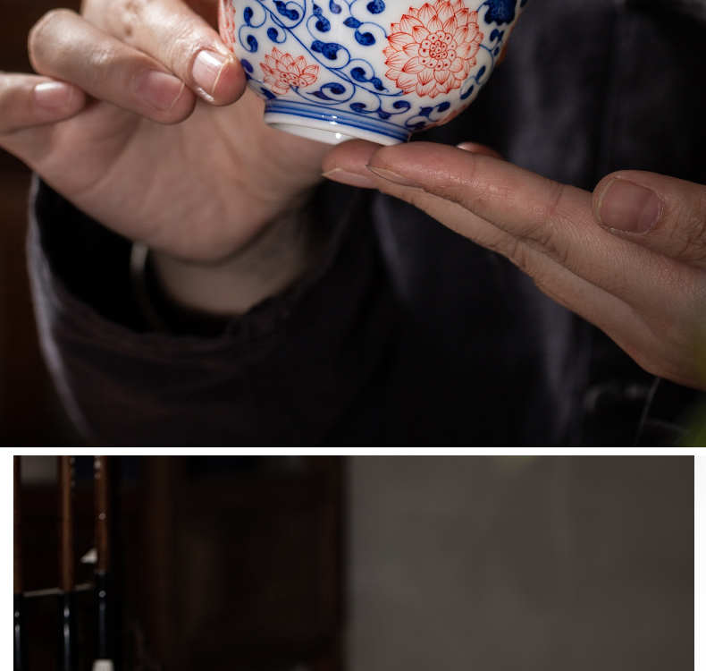 Owl up jingdezhen porcelain bound lotus flower painting of hand - made of kongfu master cup single cup tea classic design