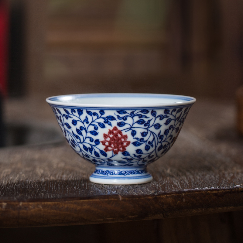 Owl up porcelain youligong hand - made chiba lotus lotus tea cup at upstream, triangle flowers pattern circle masters cup checking ceramic tea set