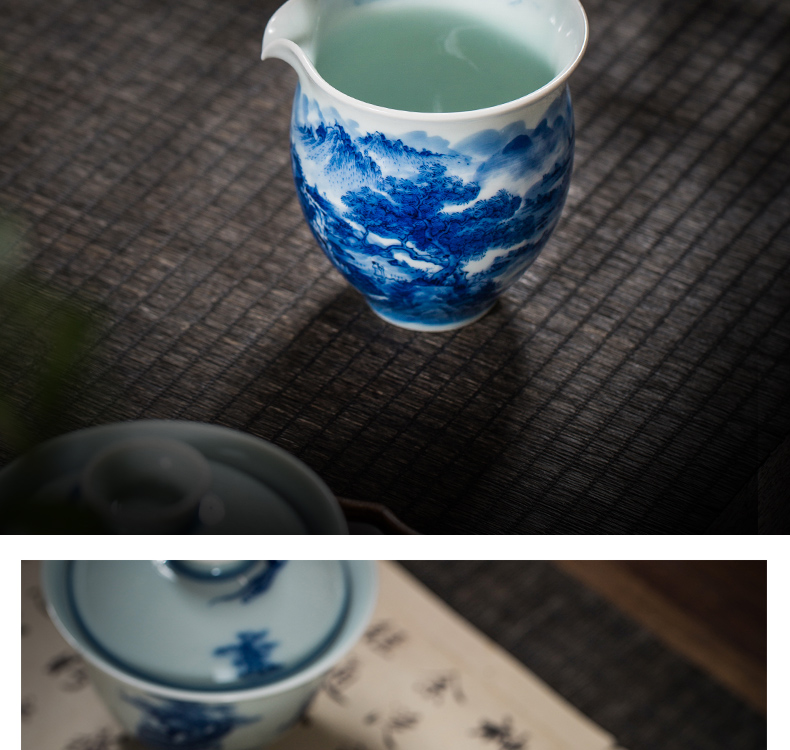 Blue and white landscape large owl up maintain heavy ceramic fair keller kung fu tea tea tea sea points, hand - made