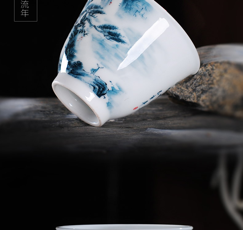 The Owl up jingdezhen tea set under the glaze color hand - made landscape master cup sample tea cup kunfu tea cup