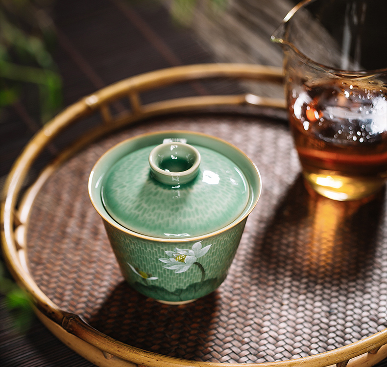 The Owl up jingdezhen kung fu tea tea bowl name plum green glaze manual hand - made ceramic cups water chestnut tureen