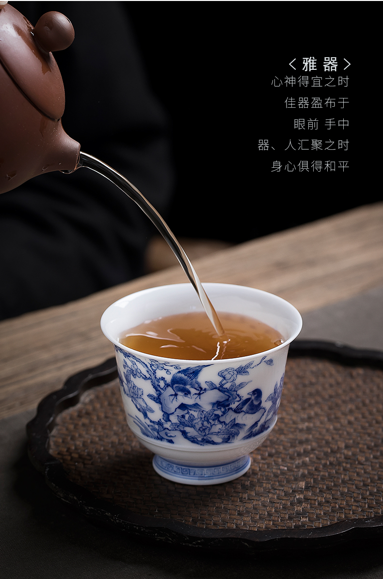 Ceramic craft master cup single CPU personal cup hand - made jingdezhen blue and white flower on kung fu tea cups sample tea cup tea sets