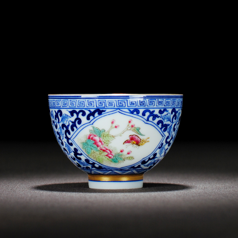 Jingdezhen tea master cup single CPU hand - made ceramic sample tea cup individual cup blue open hall tea powder enamel