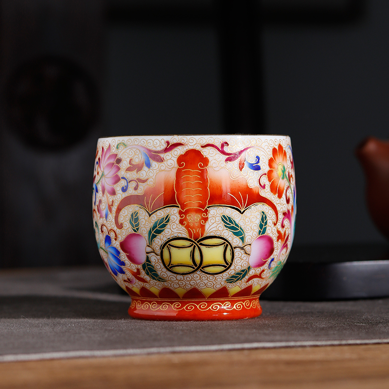 Jingdezhen tea hand - made ceramic cups the see wire inlay enamel bat tea master of kung fu single CPU