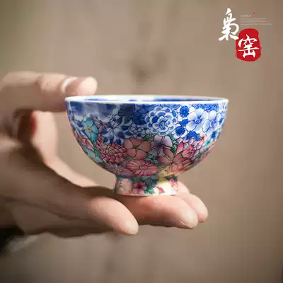 Jingdezhen ceramic master Cup Single Cup hand-painted enamel color blue and white tea set Wanhua Tea Cup hand-painted kung fu tea cup
