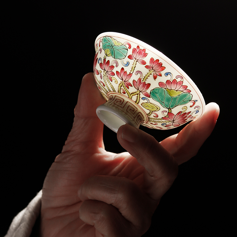 The Owl jingdezhen up enamel craft ceramic antique colored enamel tea kungfu tea cup zhengde small bowl