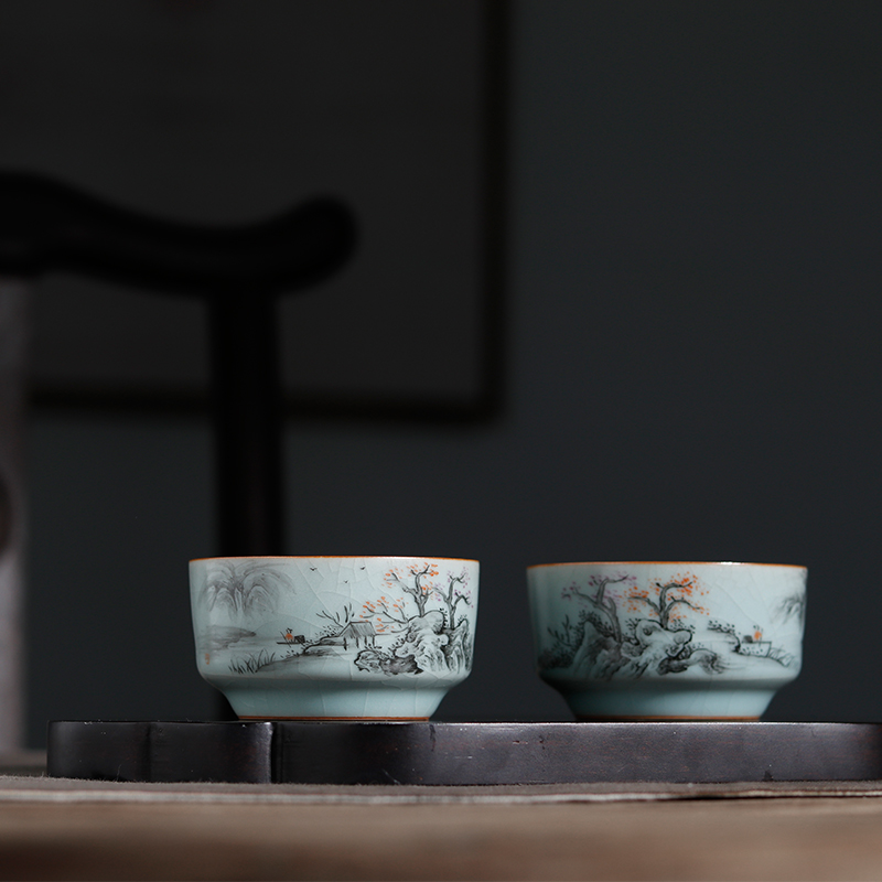 Jingdezhen sample tea cup your up with azure on hand color ink landscape kung fu tea cup master cup bowl