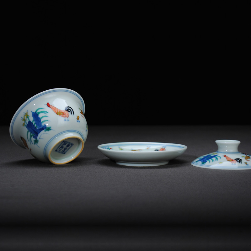 Ming chenghua chicken color bucket cylinder cups of tea set tea service of form a complete set of jingdezhen ceramics by hand kung fu tea tureen tea cups