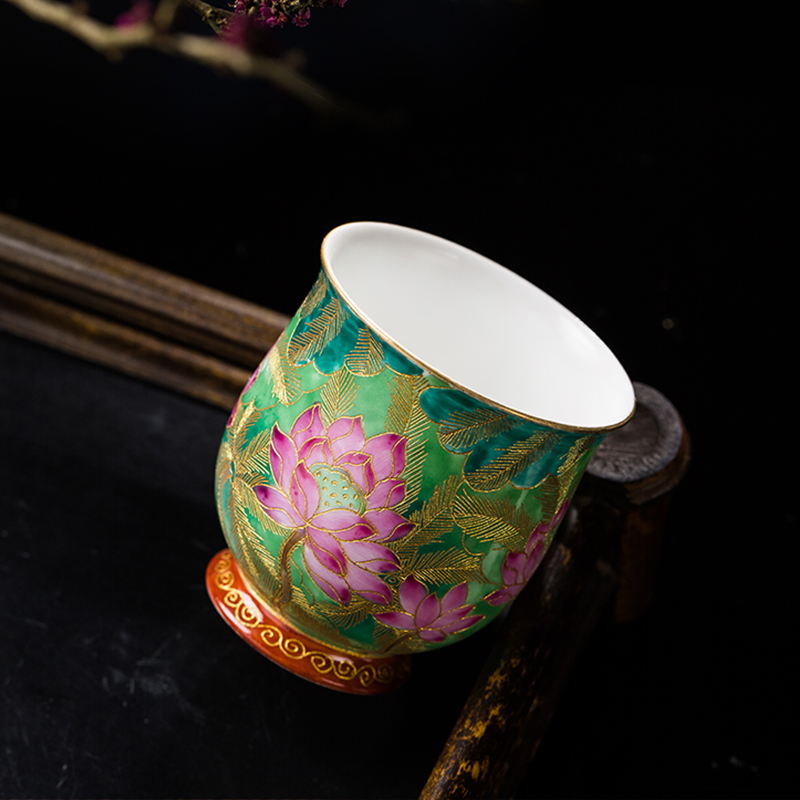 Jingdezhen ceramic sample tea cup of wire inlay enamel see colour master cup single CPU colored enamel lotus personal kung fu tea cups