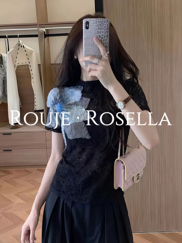 French Rouje Rosella Is so Beautiful ⭐ Designed with Floral Embellishments, Short-Sleeved T-Shirt for Women, Summer Style Top French Rouje Rosella Is so Beautiful ⭐ Designed with Floral Embellishments, Short-Sleeved T-Shirt for Women, Summer Style Top